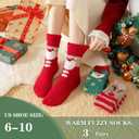 Trifabricy Chirstmas Fuzzy Socks for Women Gifts, Women's Winter Soft Warm Cozy Slipper Home Sleeping Sock for Chiristmas, Red Green, Khaki,3 Pairs-vn