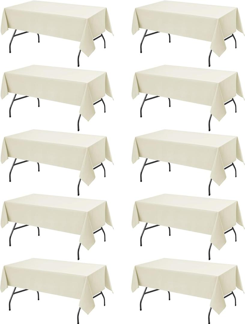 10-Pack Ivory Tablecloths for Rectangle Tables, 60 x 84 Inches, Stain-Resistant Polyester Fabric for 4 Foot Tables - Washable Table Covers for Weddings, Banquets, Birthday Parties, Events