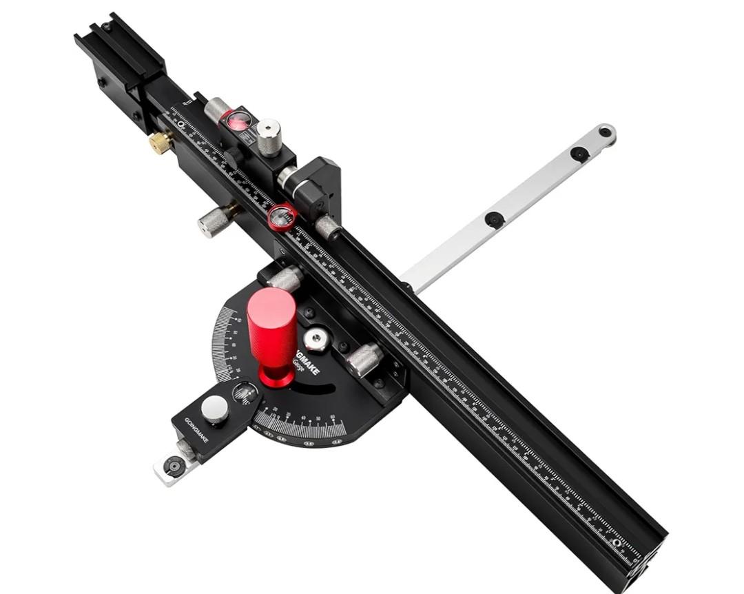 Table Saw Miter Gauge with Micro Adjustable Flip Stop and Extendable Fence and Quick Angle Stop for Table Saw Band Saw Router Table Fit 3/8 x 3/4" T Slot for Woodworking Crosscut, Miter Cut