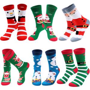 Women Christmas Socks Funny Crew Sock for Female Colorful Novelty Patterned Xmas Socks 6 Pack US 6-11