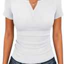 ANRABESS Women Short Sleeve Tops V Neck Rib Knit Slim Fit Shirts Basic Tee 2026 Summer Casual T-Shirt Outfits Clothes White XL