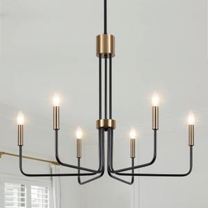 6-Light Modern Farmhouse Chandelier, Black and Gold Chandelier for Dining Room Light Fixtures Ceiling Hanging, Kitchen Chandelier for Bedroom Living Room Entryway