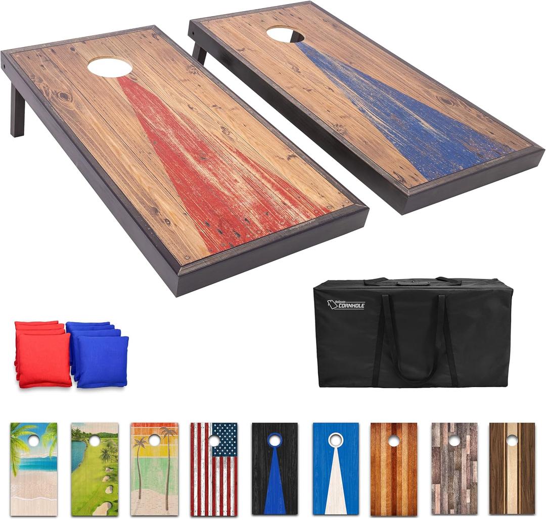 GoSports 4 x 2 ft Regulation Size Wood Cornhole Boards - 10 Vintage Wood Designs, Rustic Wood 