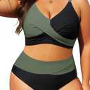 Tempt Me Plus Size Two Piece Swimsuit - Women High Waisted Bikini Set Tummy Control Bathing Suits, Size: 18 Plus