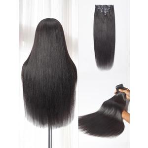 LUVME Yaki Straight Clip in Hair Extensions Real Human Hair For Women 100% Unprocessed Brazilian Virgin Hair clip ins Natural Black Hair Extensions 135g 9pcs 16 Inch