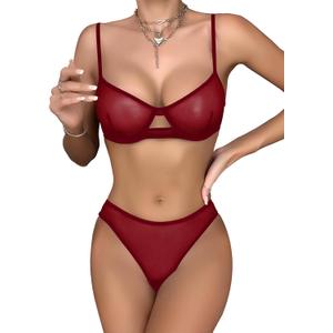 Lilosy Sexy Mesh Sheer Underwire Push Up Lingerie Set Lingerie Set S