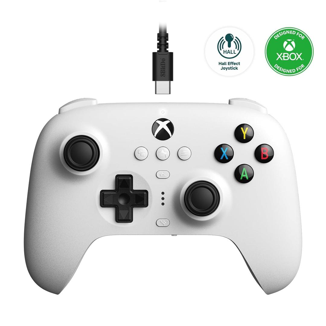 8BitDo Ultimate Wired Controller for Xbox, Hall Effect Joysticks and Hall Triggers, Compatible with Xbox Series X|S, Xbox One, Windows 10 & Windows 11 - Officially Licensed (White)