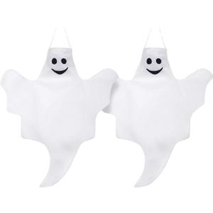 Skylety 2 Pcs 32 Inch Outdoor Halloween Ghost Decorations Tree Hanging Windsock White Flying Ghosts for Indoor Outdoor Tree Front Yard Porch Lawn Garden Pillar Party Decorations (Classic Style)