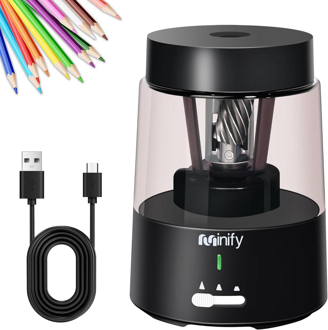 Pencil Sharpener Electric Pencil Sharpener Heavy Duty Blade Rechargeable Battery Powered Pencil Sharpeners for 6-8mm Colored Pencils Auto Stop Fast Sharpen in 3s (Black)