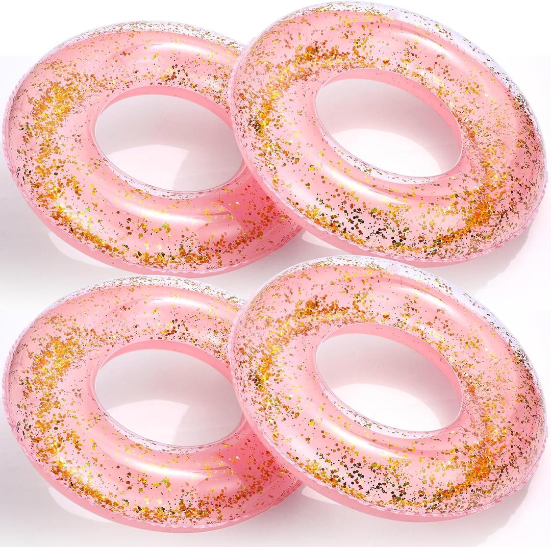 4pcs Inflatable Pool Float 30'' with Gold Confetti,Pink
Glitter Swim Inner Tube for Adults, Pool Floaties Rings, Macaron Pastel Color, for Summer Beach Bachelorette Swimming Party