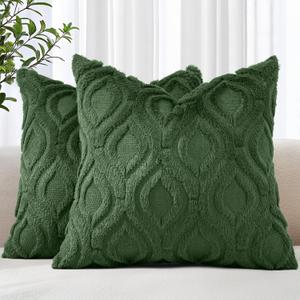 decorUhome Throw Pillow Covers 26x26 Inch Set of 2, Soft Plush Faux Wool Forest Elf Solid Couch Pillow Covers, Accent Euro Sham Farmhouse Neutral Square Pillow Cases for Sofa Bed Living Room