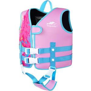 Gogokids Toddler Swim Vest, Kids Float Jacket with Dual Adjustable Strap, Child Swimming Pool Vest for 2-8 Years Swimming Learning (Medium, Pink)