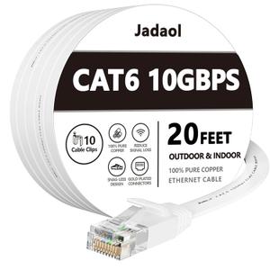 Jadaol Cat 6 Ethernet Cable 20 ft, 10Gbps Support Cat8 Cat7 Network, Flat RJ45 LAN Patch Cable, High-Speed Wired Internet Cable for Router, Modem, Switch, Gaming Consoles, PC, Streaming Devices, White