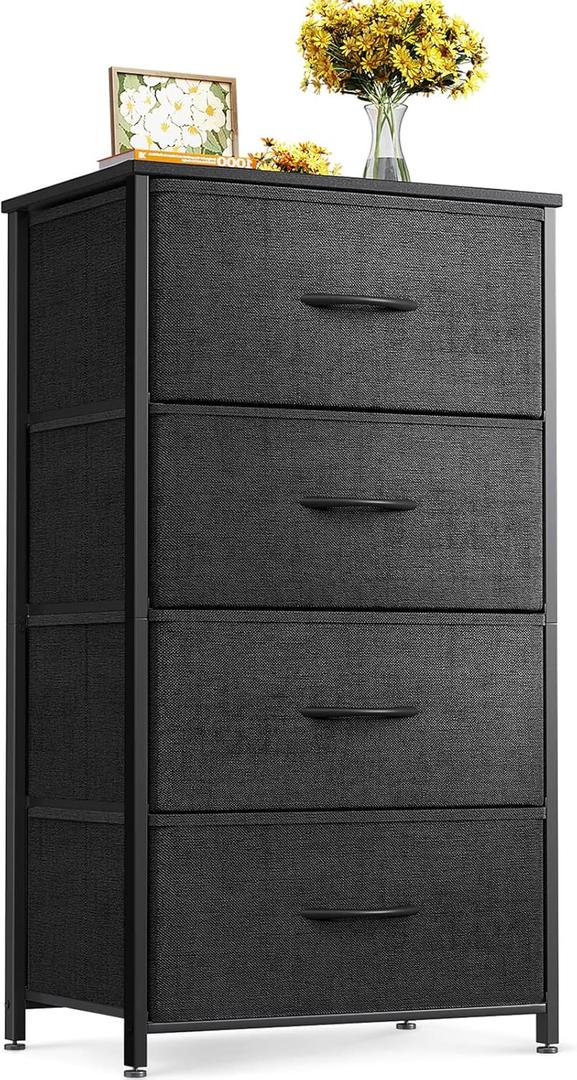 ODK Dresser for Bedroom with 4 Storage Drawers, Small Dresser Chest of Fabric Drawers with Sturdy Steel Frame, Wood Top, Black ODK Dresser for Bedroom with 4 Storage Drawers, Small Dresser Chest of Fabric Drawers with Sturdy Steel Frame, Wood Top, Black