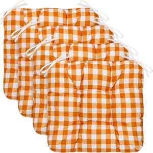 Geetery 4 Pack Chair Cushions for Dining Chairs, 16" x 15" Orange Kitchen Chair Cushions with Ties Buffalo Plaid Soft Comfy Seat Pads for Home Office Living Room Outdoor Indoor, 16.14 x 14.96 x 3.15 inches