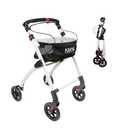 KMINA Narrow Walker for Small Spaces, Foldable Walker with Tray and Basket, 4 Wheels and Brakes, Lightweight Indoor Rollator for Seniors, Black, PRO Model