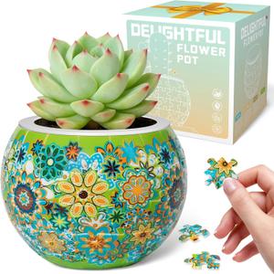3D Puzzles Flower Pots, Puzzles for Adults and Kids, Small, Cactus Decor, Succulent Planters Pots for Indoor, Plant Gifts for Plant Lovers Creative Gifts (red-6)
