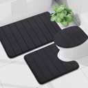 Buganda Bathroom Mat Set, 2 Piece Memory Foam Bath Mat and U-Shaped Toilet Rug, Machine Wash Dry, Soft Non Slip Absorbent Bath Rug for Bathroom, Shower and Tub (24" x 16"+24" x 20", Black)