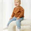 PATPAT Baby Girls Boys Newborn Sweater Crewneck Pull Over Knit Solid Long Sleeve Fall Winter Clothes (3-6 Months, Light Tan)