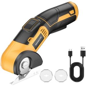 Electric Cardboard Cutter - Cordless Electric Scissors for Cardboard with Safety Lock & 2 Spare Blades, Power 4V Rechargeble Box Cutters for Fabric Carpet Leather Plastic Cutting, Crafting Yellow