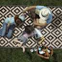 SAND MINE Waterproof Outdoor Rug 5x8 ft, Plastic Reversible Rug, Modern Area Rug, Large Floor Mat for Outdoors, RV, Patio, Backyard, Deck, Picnic, Beach, Camping, Black & Beige