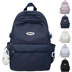  Kawaii Backpack with Cute Accessories Casual Aesthetic Daypack Simple Laptop Bag Waterproof Travel Rucksack for Women (dark blue)