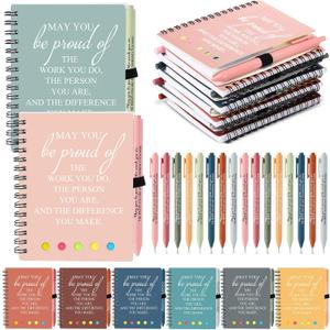 48 Pcs/24 Set Employee Appreciation Gift for Coworkers Staff Teacher Positive A6 Spiral Journal Notebook with Pen for Team Social Work Gifts Volunteer Week