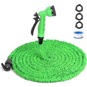 Expandable Garden Hose 50 ft, Lightweight Flexible with 7 Function Nozzle Sprayer, Upgraded Latex Core & Durable Brass, Expanding Hose for Outdoor Gardening Pet Cleaning, Green