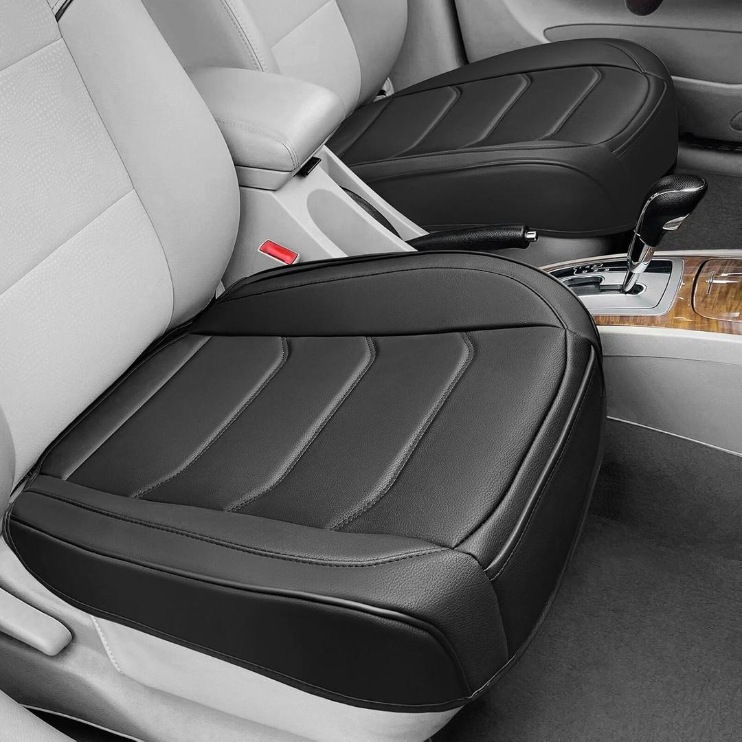 2 Pack Leather Front Car Seat Covers, Bottom Seat Covers for Cars, Driver Car Seat Cover, Luxury Seat Protectors, Waterproof, Full Wrap, for Most Vehicles, Sedan, Truck, SUV(Black)