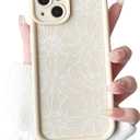 NITITOP Compatible with iPhone 15 Plus Case Silicone Cute Flower Floral Sunflowers Design for Women Girls Artistic Soft TPU Shockproof Full Camera Protection Girly Phone Cover - White