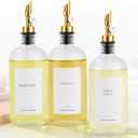 Set of 3 Coffee Syrup Glass Dispenser Bottles 16.23oz Pump Bottles with 20 Labels for Coffee Bar Organization