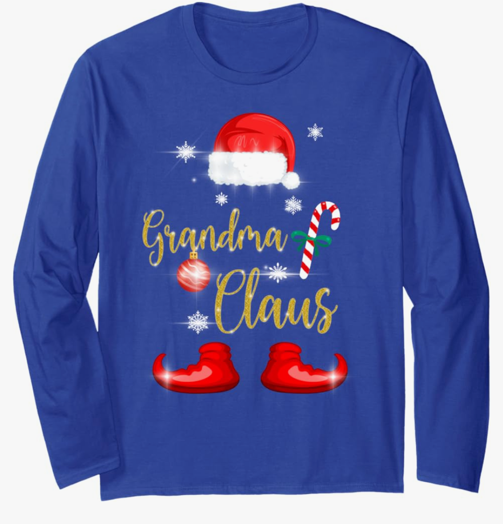 Grandma Santa Claus Funny Family Christmas Pjs for Granny Long Sleeve T-Shirt. M