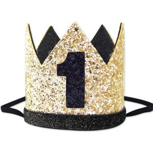 1st Birthday Crown Hat for Baby, Glitter Crown for Birthday Party, Boy Girl First Birthday Hat, Crown Decoration (Black)