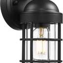 Emliviar Modern Outdoor Wall Light for House Porches, Solid Classic Metal Cage, Retro Charm Exterior Wall Light, Clear Tempered Glass, Black Finish, GE255B BK (9.4 Inch - 1 Pack)