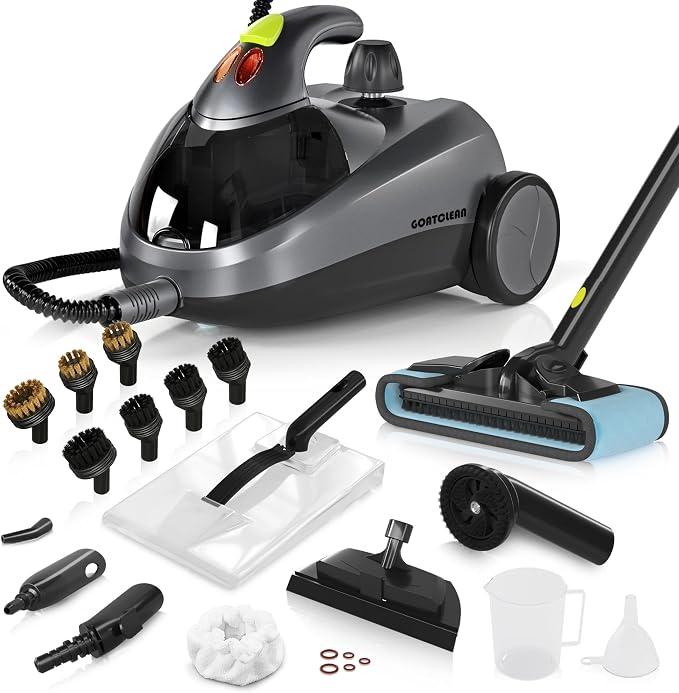Heavy-Duty Steam Cleaner - 1500W Multipurpose Handheld Floor Steamer with 22 Accessories 16ft Cord for Home, Car Detailing, Tile, Grout, Carpet, Wallpaper, Upholstery, Window, Deep Cleaning