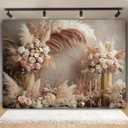 Boho Floral Wedding Backdrop Pampas Grass Flower Curtain Background Wedding Bridal Shower Anniversary Party Decoration Backdrop Newborn Baby Shower Pregnancy Photos Backdrop (9x6feet)