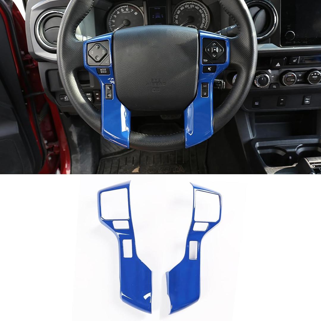 Car Steering Wheel Moulding Chrome Cover Trims Stickers Fit for Toyota Tundra 2014-2021 Tacoma 2016-2022 ABS Steering Wheel Cover Trim Accessories(Blue,3+3 Holes Style)
