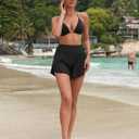 ATTRACO Women Swim Shorts Side Split Swim Trunk 2 in 1 Board Shorts with Pockets Swim Bottom (Black, L)
