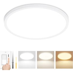 12Inch LED Flush Mount Ceiling Light  24 W 2400 LM Dimmable, 3-CCT Changeable (3000K/4000K/6000K), Ultra-Thin Modern Round Light Fixture for Kitchen, Dining Room, Bedroom, Office