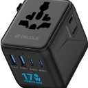 Universal Travel Adapter, International Travel Plug Adapter with 2 USB-C  2 USB-A Ports, with Extra 2 Prong AC Outlet All in One Portable Socket, for USA, UK, EU, AU  224+ Countries (Black)