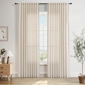 Beige Cream Linen Curtains 84 Inches Long for Living Room 2 Panels Set Back Tab Hook Belt Curtain Semi Sheer Privacy Elegant Light Filtering Modern Farmhouse Window Drapes for Bedroom W52xL84