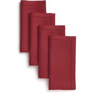 D'Moksha Homes Red Linen Napkins Set of 4 - Classic Hemstitch 100% Pure Linen Hemstitch Dinner Napkins 20 x 20 Inch for Spring - Handcrafted and Machine Washable