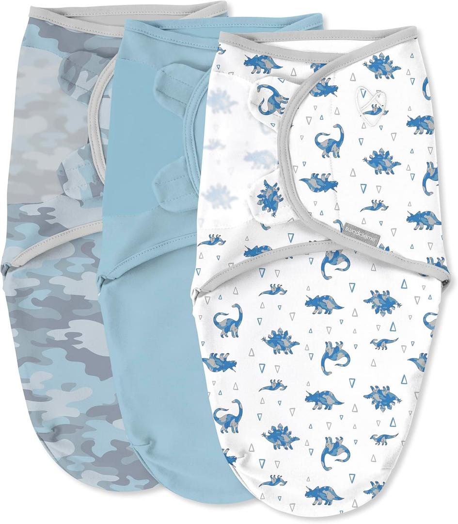 SwaddleMe by Ingenuity Original Swaddle, Size Small/Medium, For Ages 0-3 Months, 7-14 Pounds, Up to 26 Inches Long, 3-Pack Baby Swaddle Blanket Wrap (Dino)