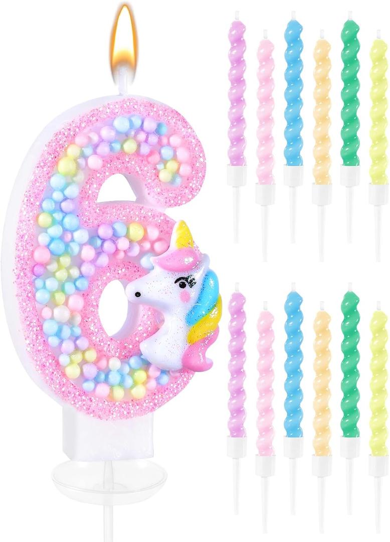 Swooflia Birthday Number 6 Candles for Cake, 6 Year Old Girls Kids Bulk Candle Cute Pink Party Decorations