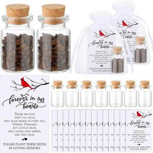 Tanlade 100 Sets Funeral Favors Include Funeral Prayer Card Celebration of Life Card Seed Bag Glass Bottle with Cork Organza Bag for Veterans Memorial Loss of Loved One, No Seed(Cardinal)