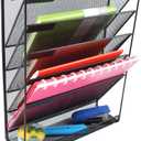 EASEPRES Hanging File Holder Organizer, 6 Tier Mesh Metal Wall Mount Document Letter Tray Organizer for Office Home, Black