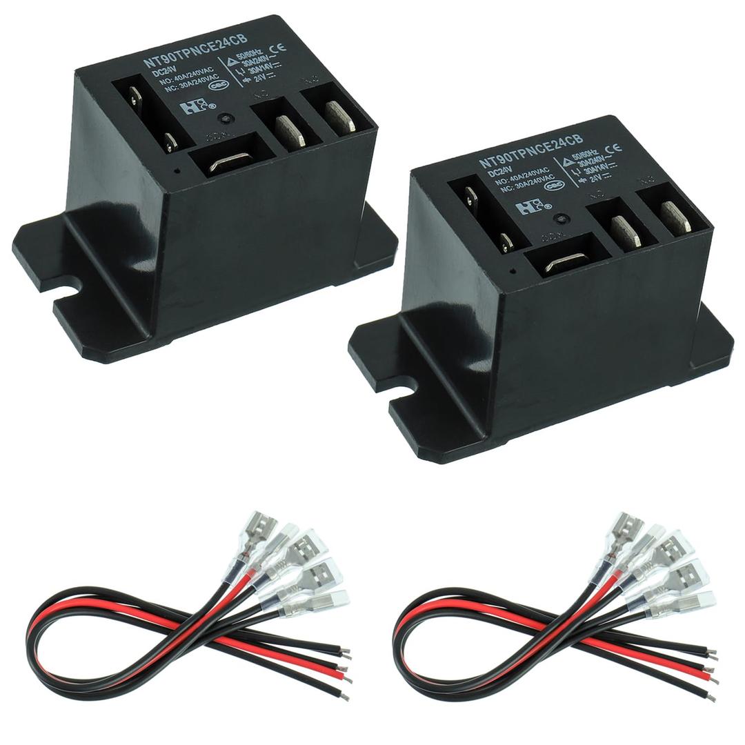 NT90-DC24V-10X Power Relay DC 24V Coil 24 VDC 30A 40A SPDT(1NO 1NC) with Flange Mounting and 10 Quick Connect Terminals Wires Mini Relay(Pack of 2pcs)