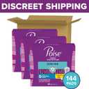 Poise Ultra Thin Incontinence Pads & Postpartum Pads for Bladder Leaks, 4 Drop Moderate Absorbency, Long Length, 144 Count