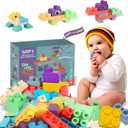 Baby Soft Blocks Building Block Toys, Blocks for Babies 6 Months and Up STEM Educational Toddler Gifts, Baby Soft Rubber Blocks Big Building Blocks Sensory Toys, 46PCS
