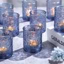 Volens 24pcs Blue Votive Candle Holders for Table Centerpiece, Vintage Flower Glass Tealight Candle Holders Bulk for Wedding Decorations, Bridal Shower, Boho, Home and Party Decor